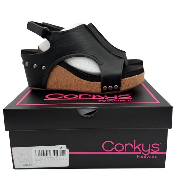 Corkys Womens Carley Wedge Sandals Size 6 Black Cork Casual - Picture 1 of 8
